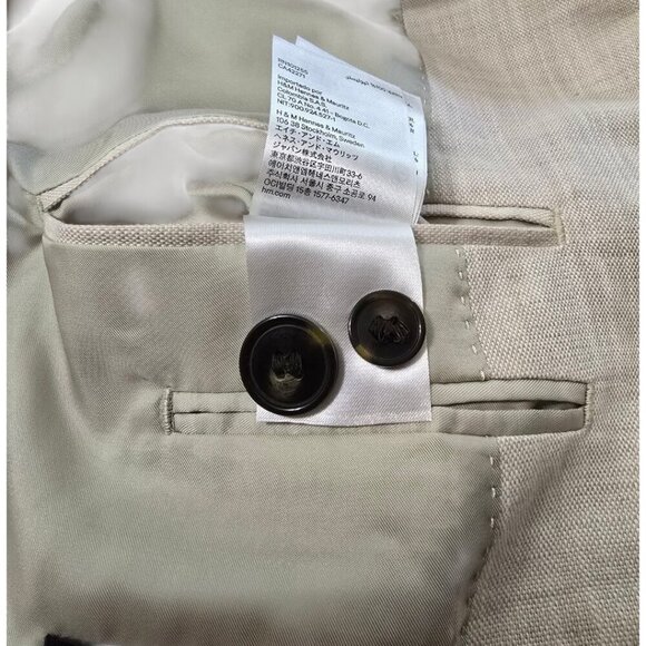 H&M Ivory Linen Blend Single Breasted Slim Fit Blazer Sz 42R - Picture 10 of 11